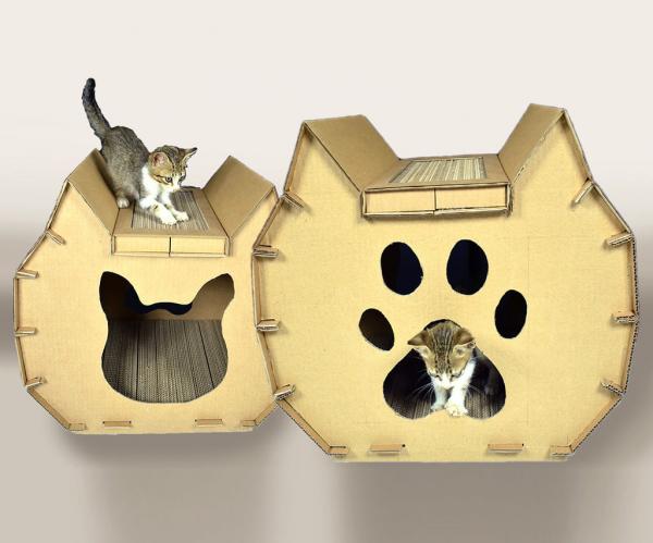 Самодельный картонный домик для кошки